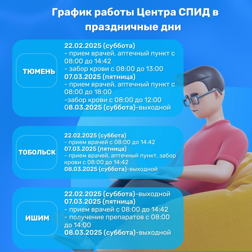 График работы СПИД Центра 22 февраля, 7 и 8 марта 2025 года